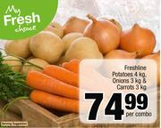 Freshline Potatoes 4Kg, Onions 3Kg & Carrots 3Kg-Per Combo