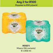 Rose's Mixers (All Variants)-For 2 x 6 x 200ml