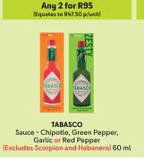 Tabasco Sauce-Chipotle, Green Pepper, Garlic Or Red Pepper -For Any 2 x 60ml