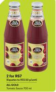 All Gold Tomato Sauce-For 2 x 700ml