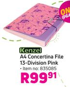 Kenzel 13-Divison A4 Concertina File (Pink) 835085
