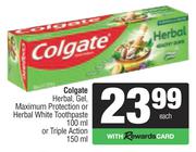 Colagte Herbal, Gel, Maximum Protection Oe Herbal White Toothpaste 100ml Or Triple Action 150ml-Each