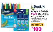 Bostik Crayons Twister Plus Glue Stick 40gm (3 Pack)-For Both