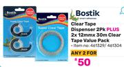 Bostik Clear Tape Dispenser 2Pk Plus 2 x 12mm x30m Clear Tape Value Pack-For 2