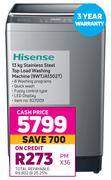 Hisense 13kg Stainless Steel Top Load Washing Machine 9WTJA1302T