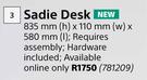 Sadie Desk-835mm (h) x 110mm (w) x 580mm (l)