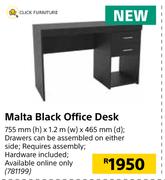Malta Black Office Desk-755mm (h) x 1.2m (w) x 465mm (d)