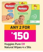 Huggies Pure Or Natural Wipes 4 x 56s-For 2