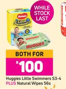 Huggies Little Swimmers S3-4 Plus Natural Wipes 56s-Both For