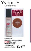 Yardley Fixed 3 In 1 Make Up Setting Spray Plus Stayfast Matte Mousse Value Pack Assorted Shades