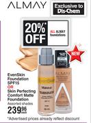 Almay Even Skin Foundation SPF15 Or Skin Perfecting Comfort Matte Foundation Assorted Shades-Each