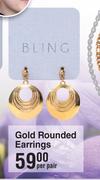 Bling Gold Rounded Earrings-Per Pair