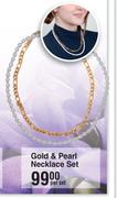 Bling Gold & Pearl Necklace Set-Per Set