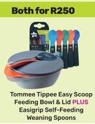 Tommee Tippee Easy Scoop Feeding Bowl & Lid Plus Easigrip Self-Feeding Weaning Spoon-For Both