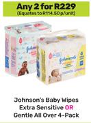 Johnson's Baby Wipes (Extra Sensitive Or Gentle All-Over)-For Any 2 x 4's Pack
