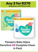 Pampers Baby Wipes (Sensitive Or Complete Clean)-For Any 2 x 4's Pack