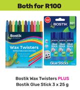 Bostik Wax Twisters Plus Bostik Glue Stick 3x25g-For Both