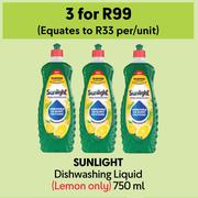 Sunlight Dishwashing Liquid-For 3 x 750ml