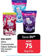 Sta Soft Ultra Concentrate Fabric Softener-For 2 x 800ml