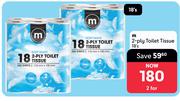 M 2 Ply Toilet Tissue-For 2 x 18s