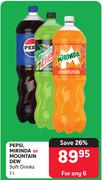 Pepsi, Mirinda Or Mountain Dew Soft Drinks-For Any 6 x 2L