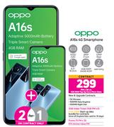 2 x Oppo A16s 4G Smartphone-On 1GB Red Top Up Core More Data + On Promo 70