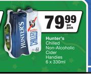 Hunter's Chilled Non Alcoholic Cider Handies-6 x 330ml Per Pack