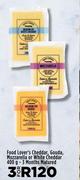 Food Lover's Cheddar, Gouda, Mozzarella Or White Cheddar-For 3 x 400g