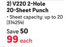 Rexel V220 2-Hole 20-Sheet Punch 314254-Each