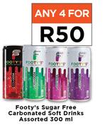 Footy's Sugar Free Carbonated Soft Drinks Assorted-For Any 4 x 300ml