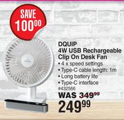 Dquip 4W USB Rechargeable Clip On Desk Fan
