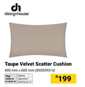 Design House Taupe Velvet Scatter Cushion-400mm x 600mm