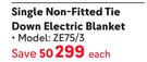 Pure Pleasure Single Non-Fitted Tie Down Electric Blanket ZE75/3