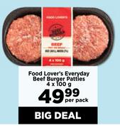 Food Lover's Everyday Beef Burger Patties-4 x 100g Per Pack