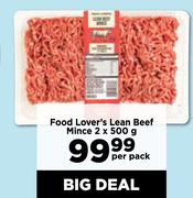 Food Lover's Lean Beef Mince-2 x 500g Per Pack