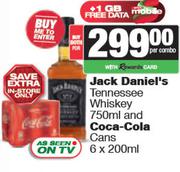 Jack Daniel's Tennessee Whisky 750ml & Coca Cola Cans 6 x 200ml-For Both