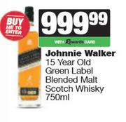 Johnnie Walker 15 Year Old Green Label Blended Malt Scotch Whisky-750ml