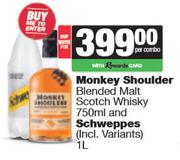 Monkey Shoulder Blended Malt Scotch Whisky 750ml & Schweppes 1L-For Both