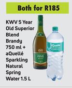 KWV 5 Year Old Superior Blend Brandy 750ml + Aquelle Sparkling Natural Spring Water 1.5L-Both For