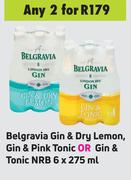 Belgravia Gin & Dry Lemon, Gin & Pink Tonic Or Gin & Tonic NRB-For 2 x 6 x 275ml