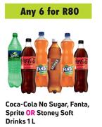 Coca Cola No Sugar, Fanta, Sprite Or Stoney Soft Drinks-For 6 x 1L