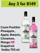 Count Pushkin Pineapple, Apple, Botanic, Cinnamon, Mango Or Grapfruit Vodka-For 2 x 750ml