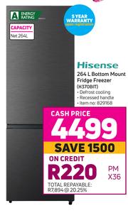 hisense 264l bottom mount fridge freezer h370bit