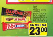 Nestle KitKat 4Finger Or Chunkey 40/41.5/42g, Tex 40g, Bar One 50/55g,Smarties 40g Or Aero 40g-Any 3