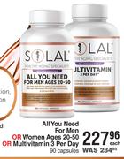 Solal All You Need For Men Or Women Ages 20-50 Or Multivitamin 3 Per Day 90 Capsules-Each