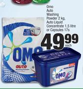 Omo Auto Washing Powder 2Kg, Auto Liquid Concentrate 1.5 Ltr Or Capsules 17s-Each