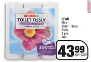 Spar Mini Toilet Tissue Rolls 1 Ply 18's Pack-Per Pack