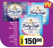 Baby Soft Supreme Quilts Toilet Tissue Rolls 2 Ply 12 / Toilet Tissue Rolls 2 Ply 9's Pack-For any 3