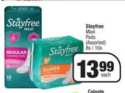 Stayfree Maxi Pads Assorted-8's/10's Pack Each