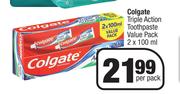 Colgate Triple Action Toothpaste Value Pack-2 x 100ml Per Pack